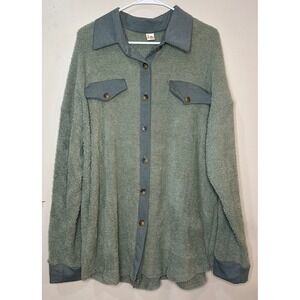 7th Ray Sage Green Popcorn Knit Button Down Shacket Jacket Womens Large